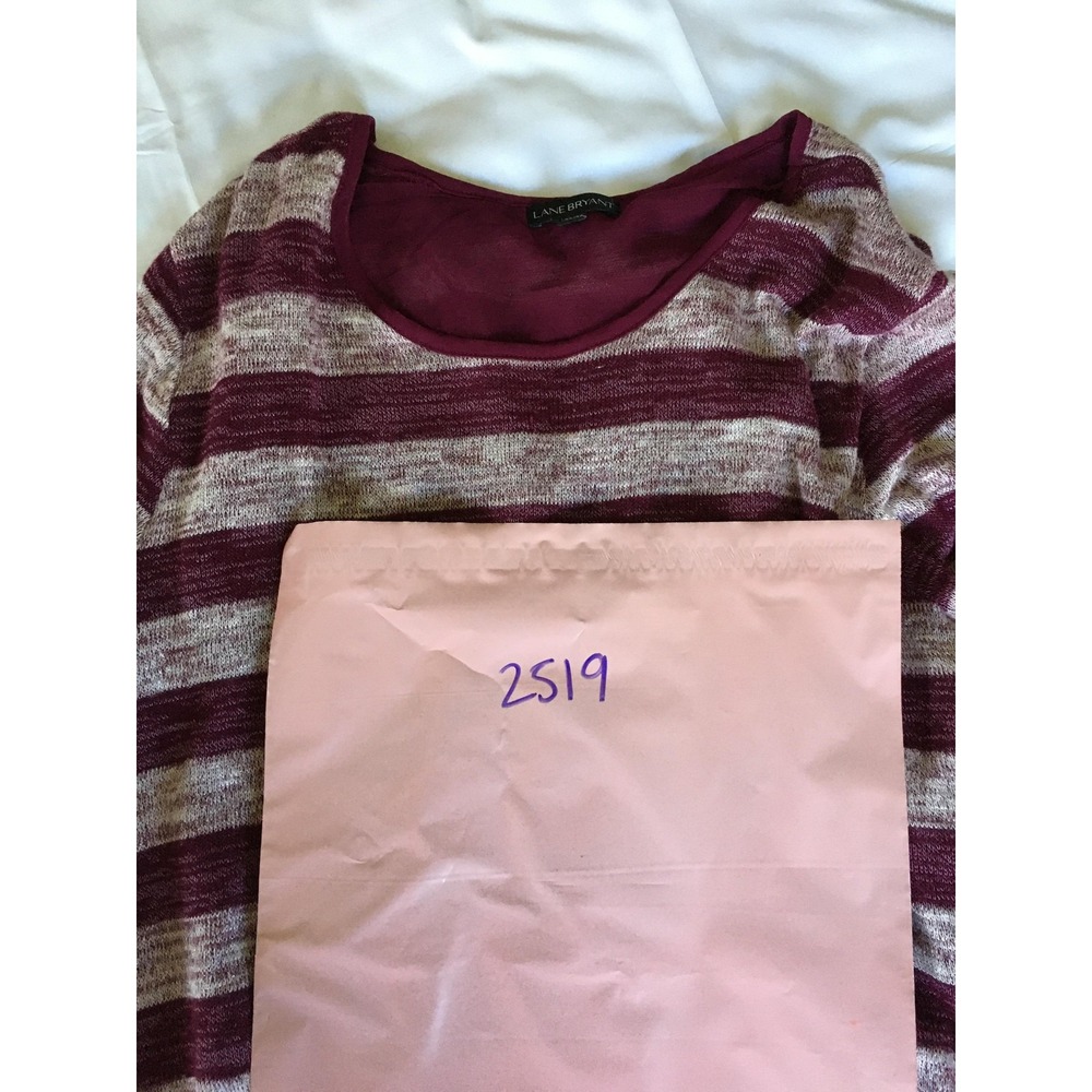 Lane Bryant Sweater Womens 22/24 Burgundy Gray Stripe Chiffon Hem Long Sleeve - Picture 16 of 16